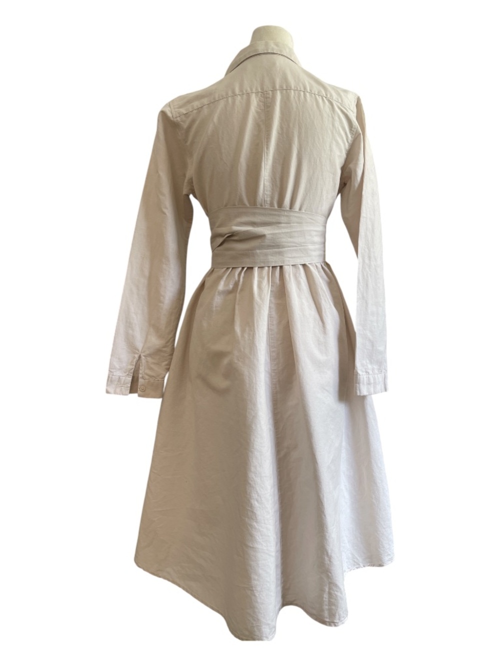 Japanese Quiet Luxury Linen Cotton Shirt Dress XS/S Minimalist Beige - Picture 5 of 7